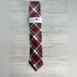 Tayion Collection Men's Burgundy Plaid Tie